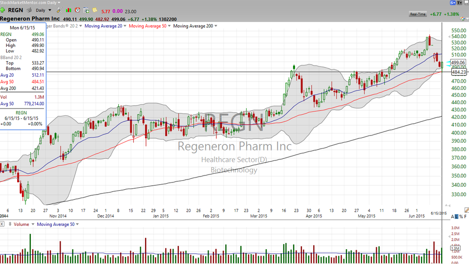 Waiting for a good entry on a biotech stock?  Here's one on Regeneron (REGN) (June 15, 2015)