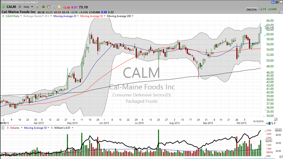 When a stock does what you want it to do...stick with it.  Here's your trade on Cal-Maine (CALM) (October 19, 2015)